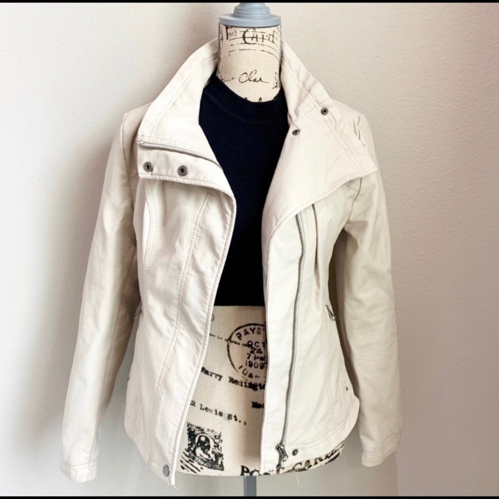 Cream faux leather Moto jacket